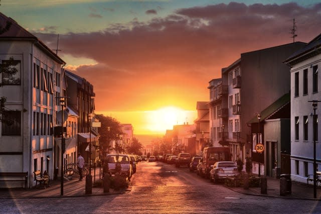 Downtown reykjavik at sunset, Iceland