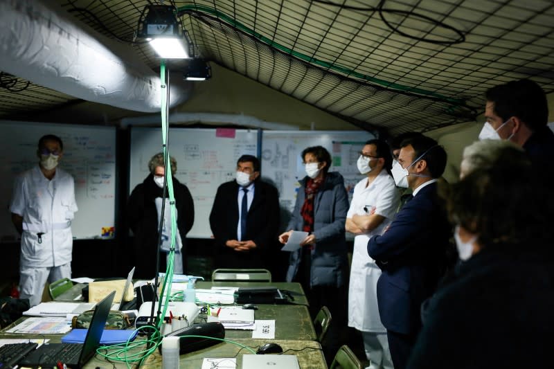 French President Macron visits a military field hospital in Mulhouse