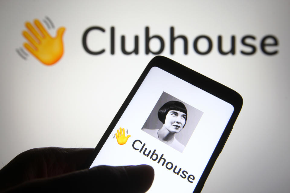 UKRAINE - 2021/05/10: In this photo illustration the Clubhouse logo is seen on a smartphone and a pc screen. (Photo Illustration by Pavlo Gonchar/SOPA Images/LightRocket via Getty Images)