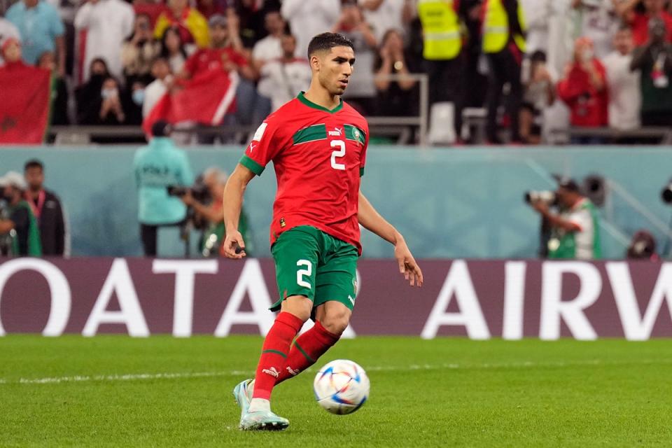 Right back Achraf Hakimi impressed both defensively and going forward for Morocco (AP)
