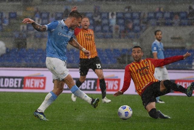 Ciro Immobile, left, scores Lazio's late fifth