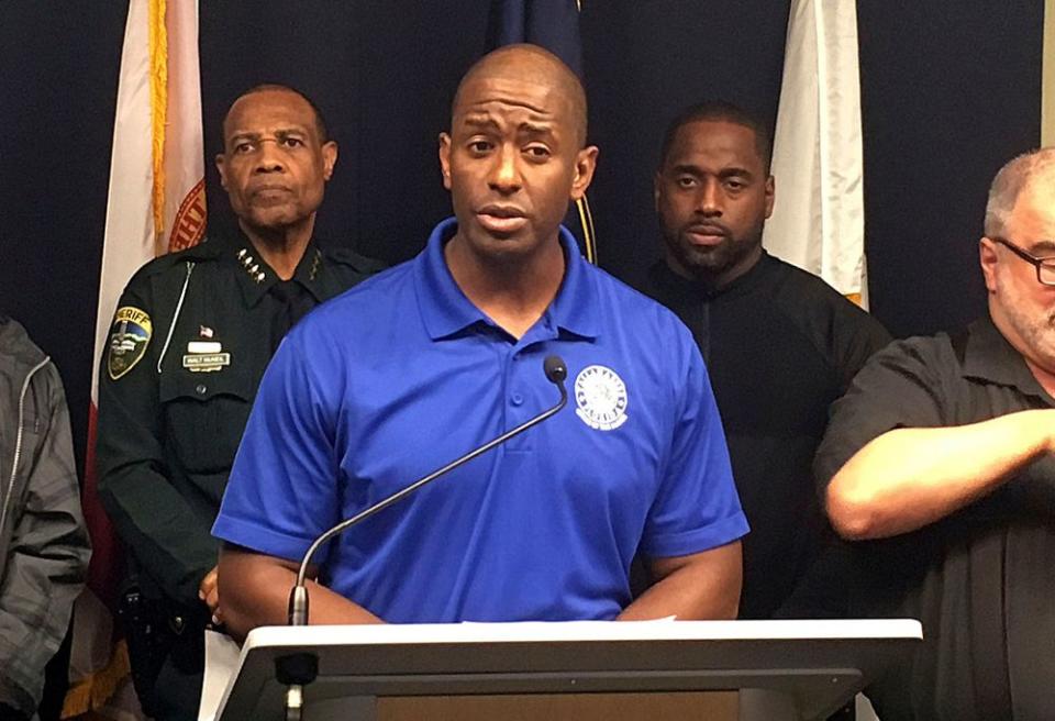 Andrew Gillum during a Hurricane Michael briefing on October 10.