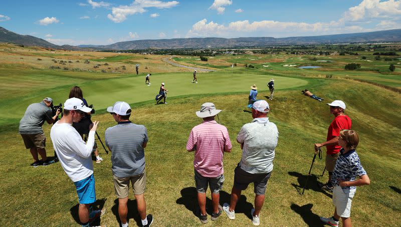 Spectators watch as Zac Jones and Simon Kwon play in Match play for the 124th Utah State Amateur Championship at Soldier Hollow Golf Course in Midway on Saturday, July 16, 2022. Jones won 4 and 3.