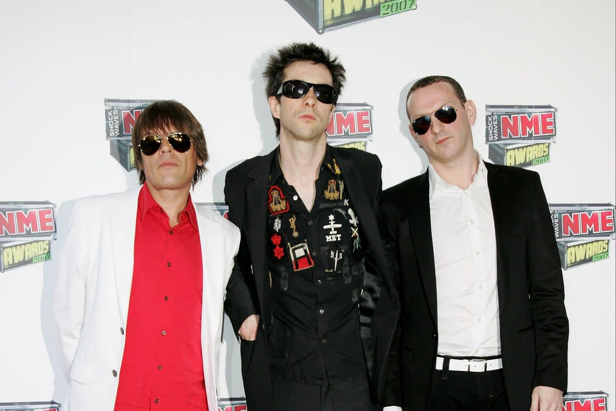 L to R: Mani Mountfield, Bobby Gillespie and Martin Duffy of Primal Scream arrive at the Shockwaves NME Awards 2007 at the Hammersmith Palais, London (MJ Kim/Getty Images)