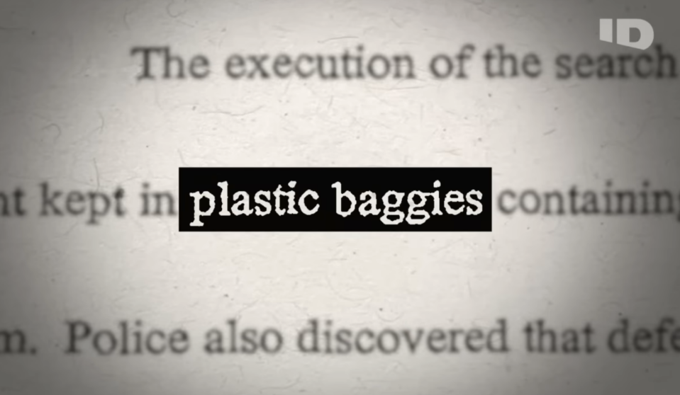 Document excerpt with the words "plastic baggies" highlighted