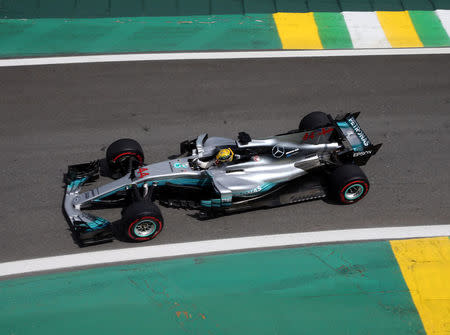 Formula One F1 - Brazilian Grand Prix 2017 - Sao Paulo, Brazil - November 10, 2017. Mercedes' Lewis Hamilton of Britain during second practice. REUTERS/Paulo Whitaker