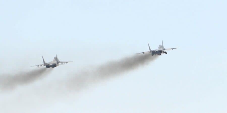 MiG-29 fighter jets launch from Sliač Airbase in Slovakia, March 23, 2023