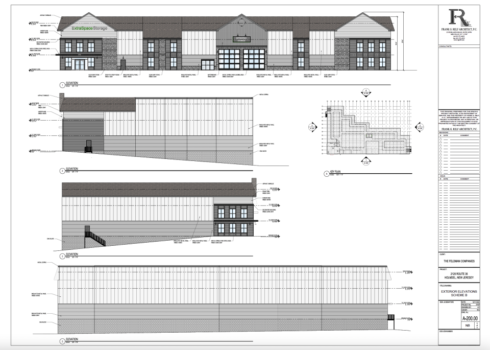 Updated renderings for an approved Extra Space Storage self-storage facility.