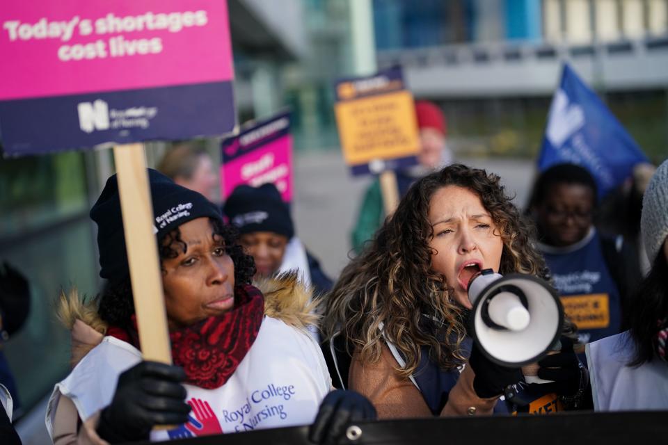 Picket line outside Queen Elizabeth Hospital (PA)