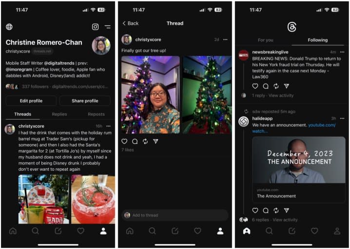 Screenshots of Threads app on iPhone.