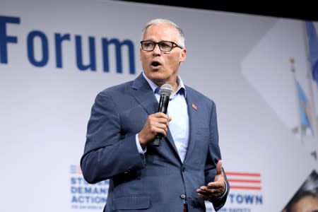 2020 Democratic U.S. presidential candidate and Washington Governor Jay Inslee speaks during the Presidential Gun Sense Forum in Des Moines