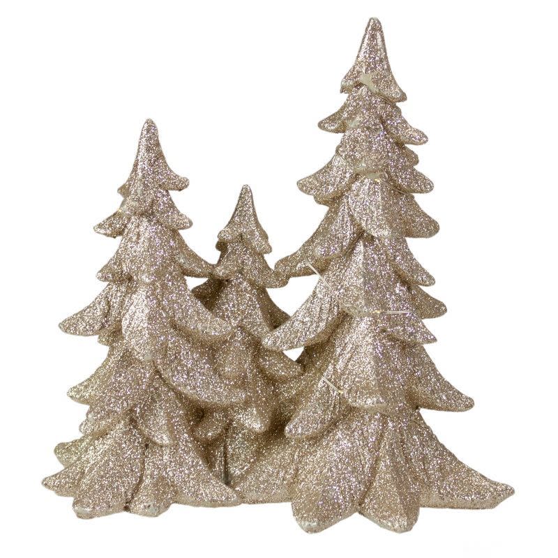 11) LED Lighted Champagne Gold Glittered Christmas Trees