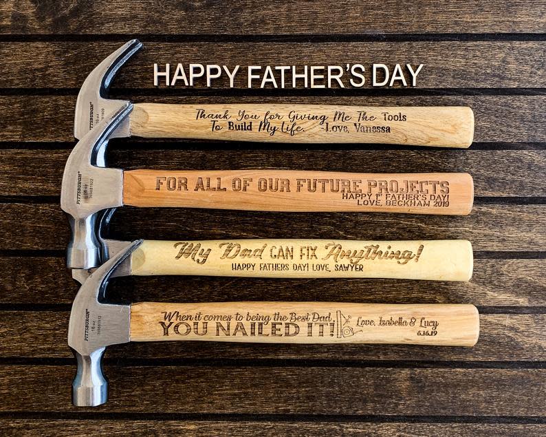 <p><a href="https://go.redirectingat.com?id=74968X1596630&url=https%3A%2F%2Fwww.etsy.com%2Flisting%2F710549657%2Ffathers-day-gift-for-dad-from-kids&sref=https%3A%2F%2Fwww.thepioneerwoman.com%2Fholidays-celebrations%2Fgifts%2Fg36355369%2Fgifts-for-dad-from-son%2F" rel="nofollow noopener" target="_blank" data-ylk="slk:Shop Now;elm:context_link;itc:0;sec:content-canvas" class="link ">Shop Now</a></p><p>Personalized Hammer</p><p>etsy.com</p><p>$45.00</p><span class="copyright">YippeeDaisy</span>