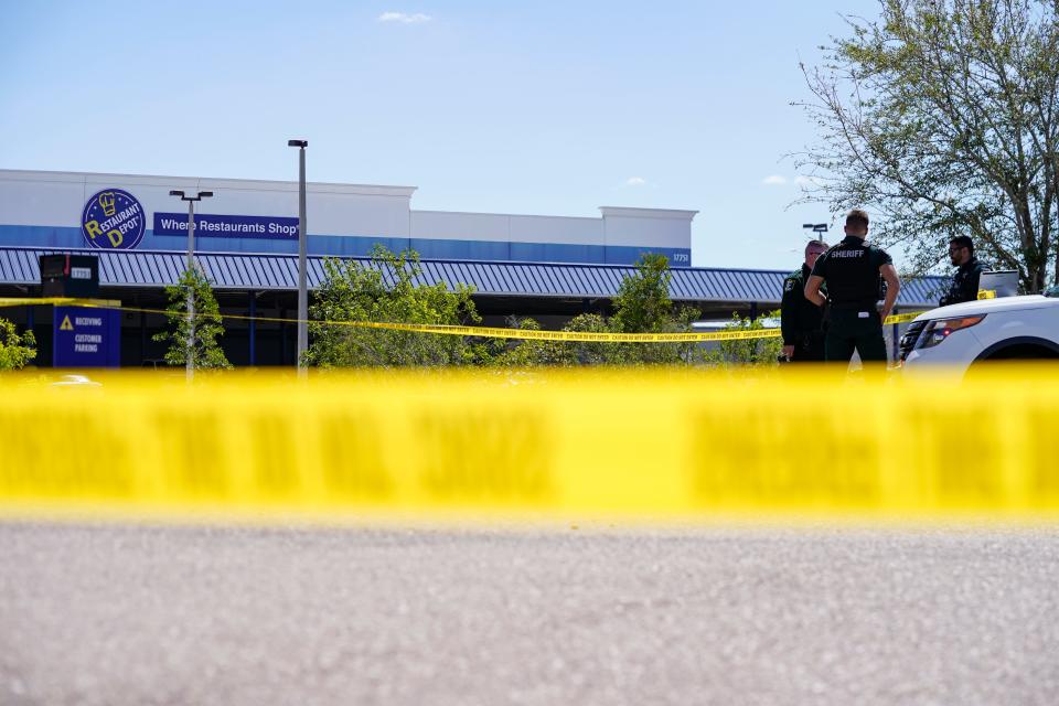 Yellow tape surrounds the Restaurant Depot in south Fort Myers as sheriff’s deputies respond to a situation inside on Thursday, March 16, 2023.