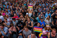 <p>On Monday June 12, 2017 Gays Against Guns and 20 partnering LGBTQ nightclubs participated in the one year anniversary remembering the 49 victims of the Orlando Pulse Nightclub massacre. (Photo: Erik McGregor/Pacific Press/LightRocket via Getty Images) </p>