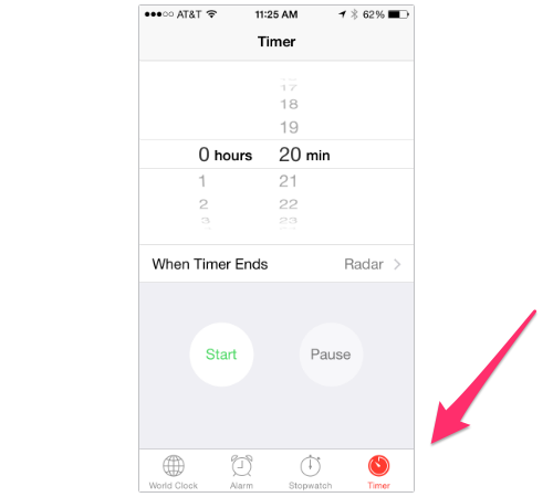 iPhone timer screen