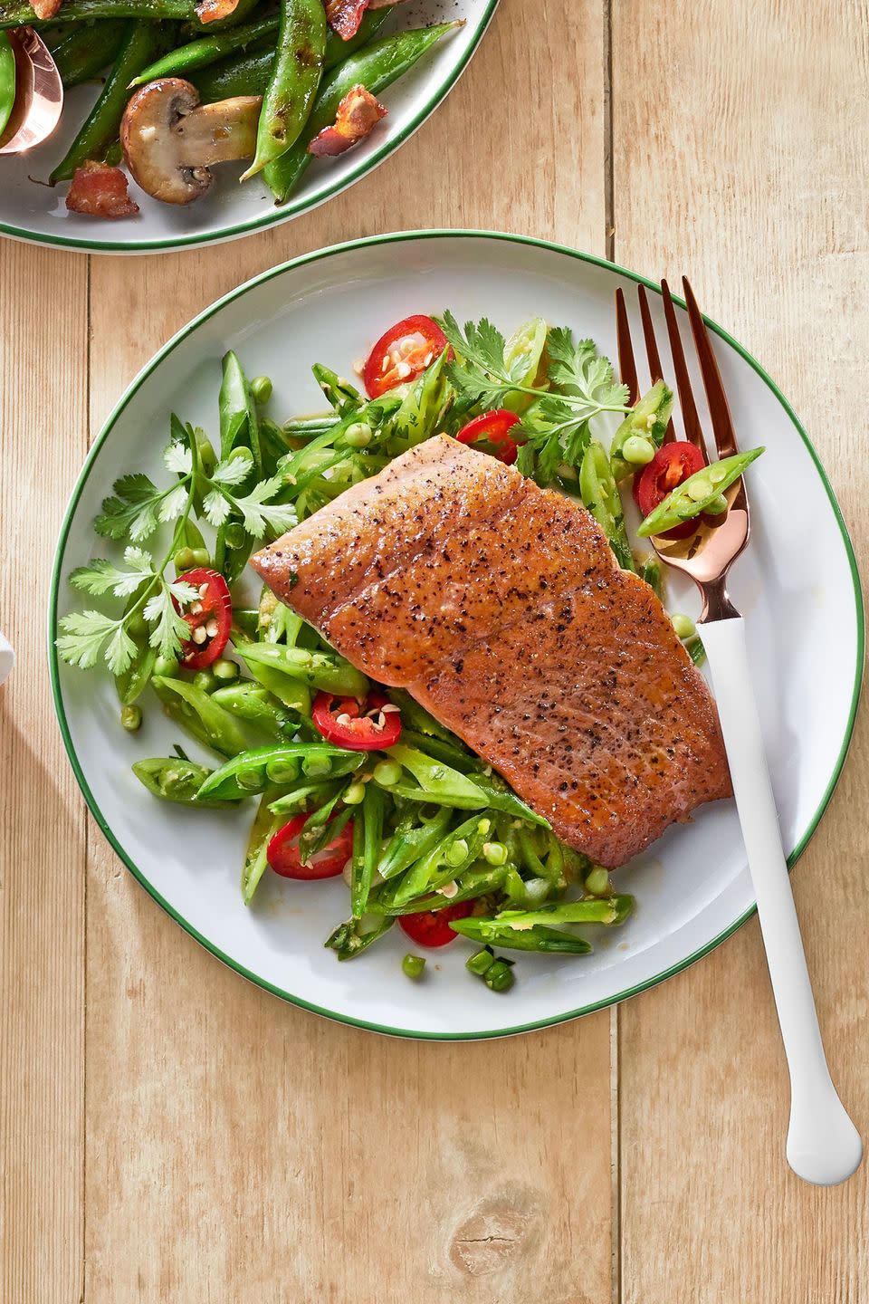 gingery snap pea slaw with seared salmon