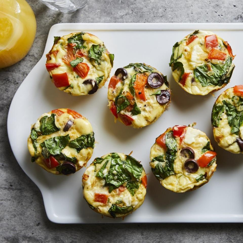 Greek Muffin-Tin-Omelets With Feta and Peppers on white plate