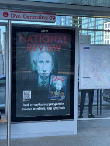 A poster in Warsaw, Poland, featuring the August 2016 National Review cover story, “The Bloody Czar.”