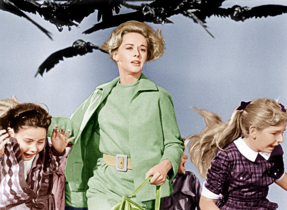 tippi hedren running from crows in the birds