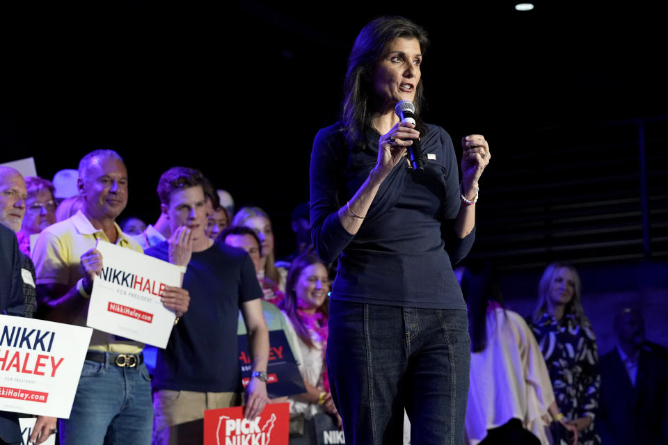 Republican presidential candidate former UN Ambassador Nikki Haley speaks at a campaign event in Forth Worth, Texas, Monday, March 4, 2024. (AP Photo/Tony Gutierrez)