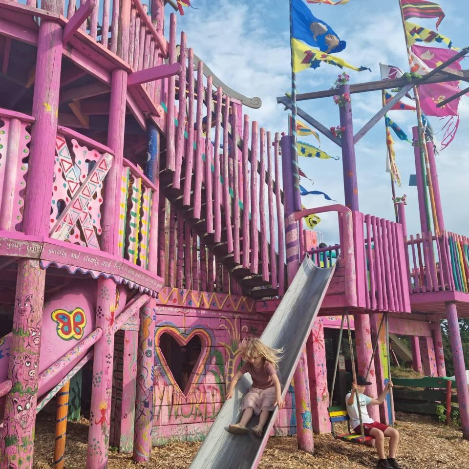 The swings, slides and steps of the Pink Castle will keep children entertained for hours