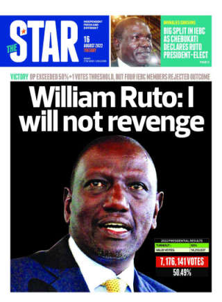 La une du quotidien kényan “The Star” du 16 août 2022.. 