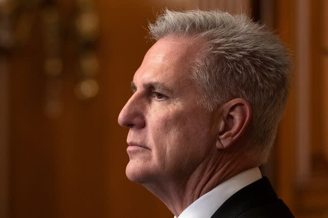 <p>AP Photo/Jacquelyn Martin</p> Kevin McCarthy speaks to the media on Sept. 29, 2023, days before being ousted as House speaker