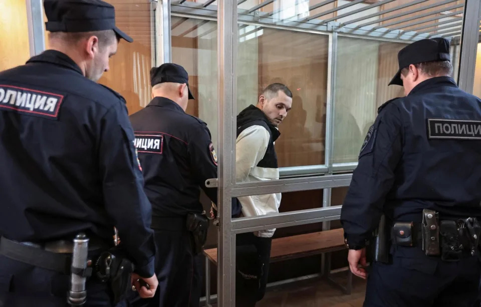 PHOTO: Gordon Black, a U.S. Army staff sergeant, who was detained in Russia on May 2 on suspicion of stealing from a woman he was in a relationship with, appears in a court in Vladivostok, Russia, June 6, 2024. (Tatiana Meel/Reuters)