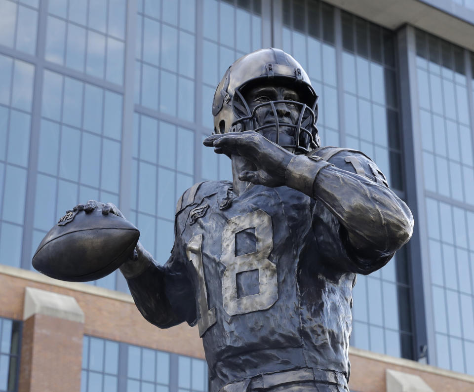 Peyton Manning had a statue unveiled outside Lucas Oil Stadium in October. (AP)