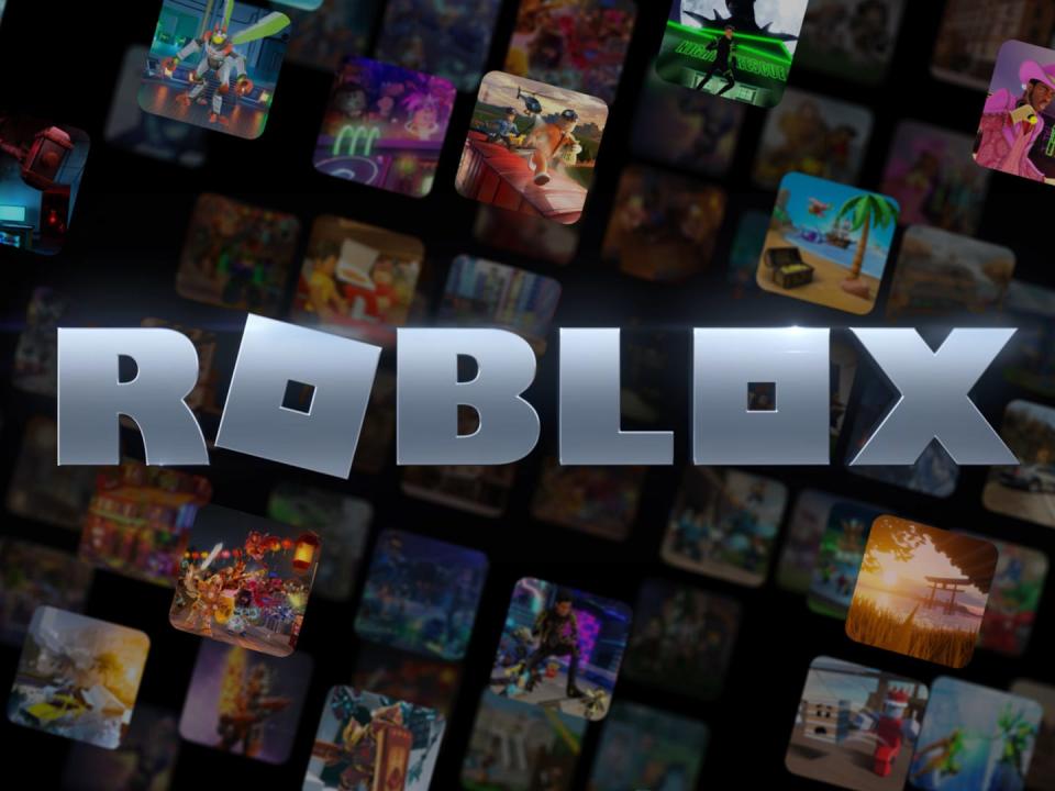 Roblox new logo over images of the platform