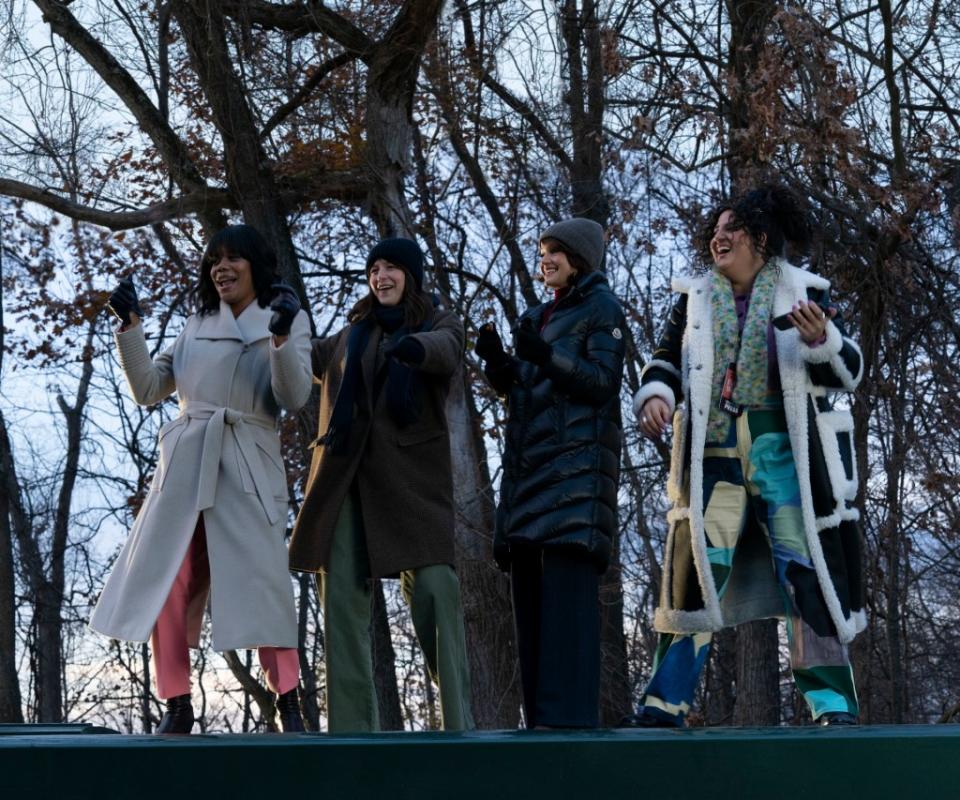 Christina Elmore, Melissa Benoist, Carla Gugino, Natasha Behnam in “The Girls on the Bus.” Nicole Rivelli/Max