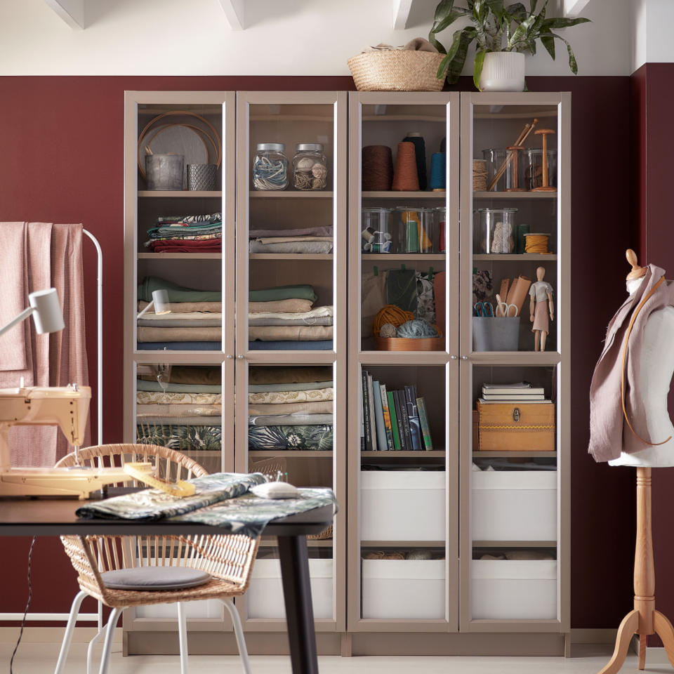 IKEA BILLY bookcase with glass doors in grey metallic finish