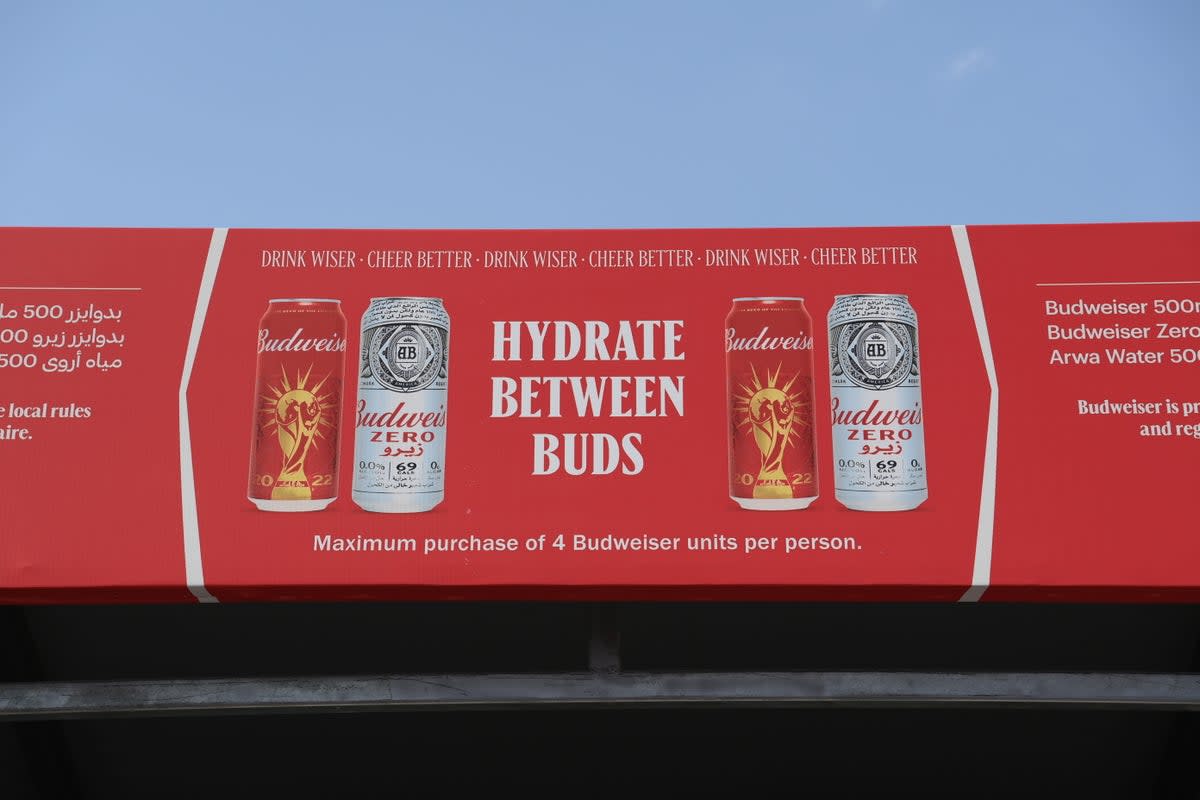 A sign over a Budweiser beer stand at the pre-tournament Fan Festival (Getty Images)