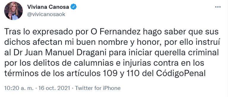 La respuesta de Viviana Canosa a los tuits de Ofelia Fernández