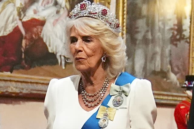 <p>Press Association via AP Images</p> Queen Camilla attends the Japanese state visit on June 25, 2024