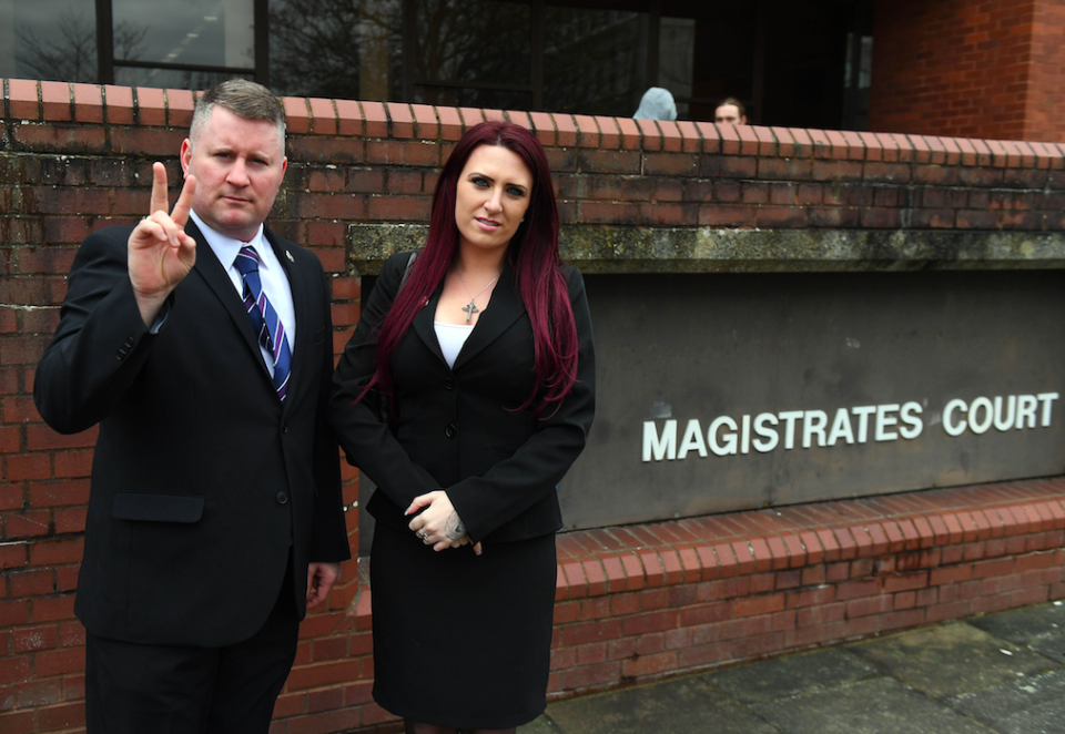 <em>Golding and Jayda Fransen were convicted of religiously aggravated harassment earlier this month (Rex)</em>