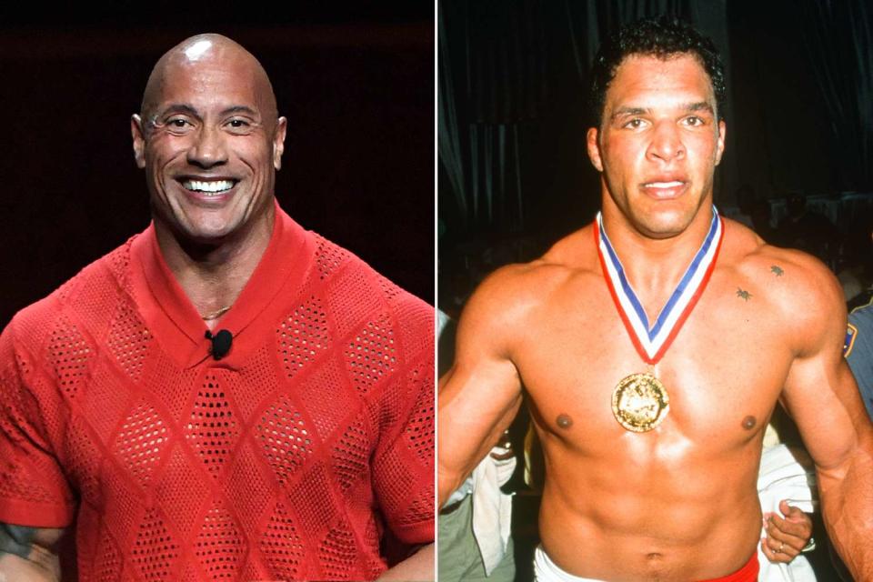 <p>VALERIE MACON/AFP via Getty Images; Zuffa LLC via Getty Images</p> Dwayne "The Rock" Johnson in Las Vegas on April 26, 2022 (L); Mark Kerr in Bay St. Louis, Mississippi, on Oct. 17, 1997