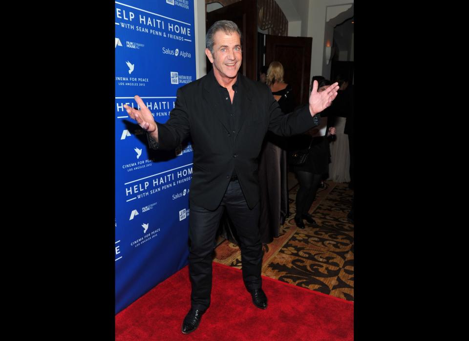 LOS ANGELES, CA - JANUARY 14:  Actor Mel Gibson arrives at the Cinema For Peace event benefitting J/P Haitian Relief Organization in Los Angeles held at Montage Hotel on January 14, 2012 in Los Angeles, California.  (Photo by Alberto E. Rodriguez/Getty Images For J/P Haitian Relief Organization and Cinema For Peace)