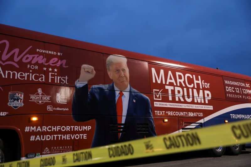 FILE PHOTO: A bus with the image of U.S. President Donald Trump on it is seen during an event to show support for him in Macomb County, Michigan