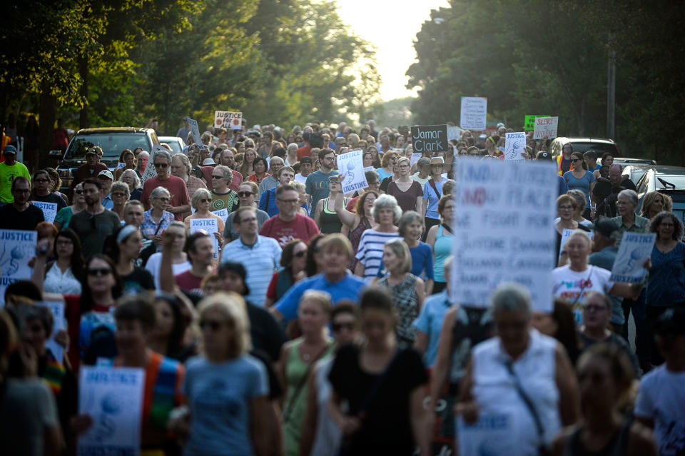 Hundreds march