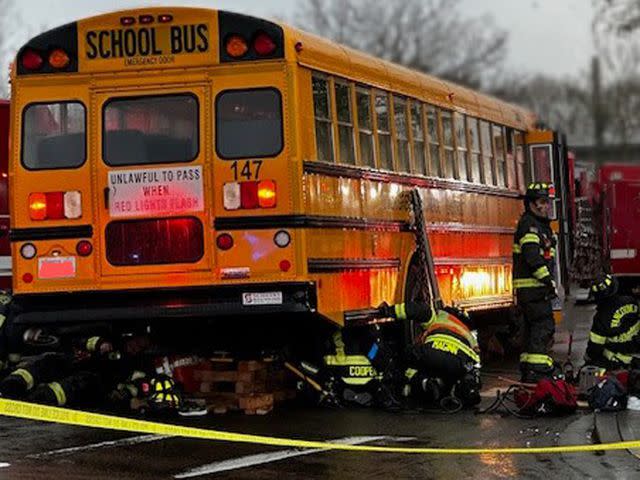 <p>Vancouver Fire Department</p> View of the exterior of the bus after the accident