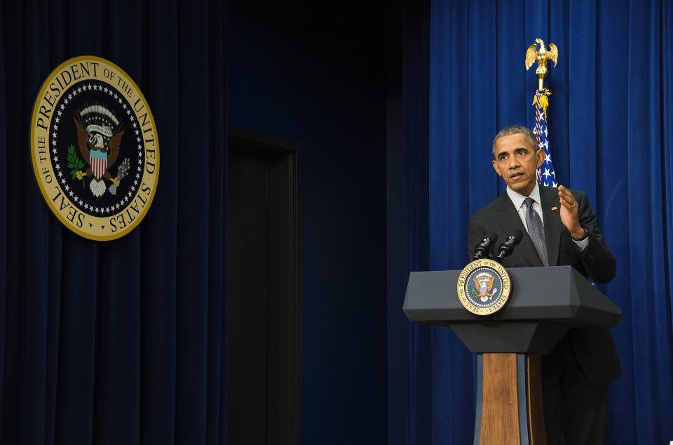 US President Barack Obama speaks at the Eisenhower Executive Office Building in Washington, DC, December 10, 2015. (Photo: JIM WATSON/AFP via Getty Images)