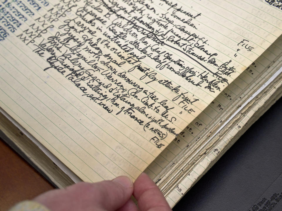 Old handwritten log books used for cataloging and research at the Bettmann Archive