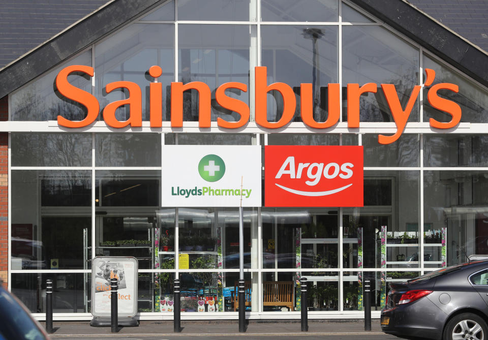 General view of the entrance to a Sainsbury's supermarket, incorporating a Lloyds Pharmacy and an Argos store, in Whitley Bay, North Tyneside. (Photo by Owen Humphreys/PA Images via Getty Images)