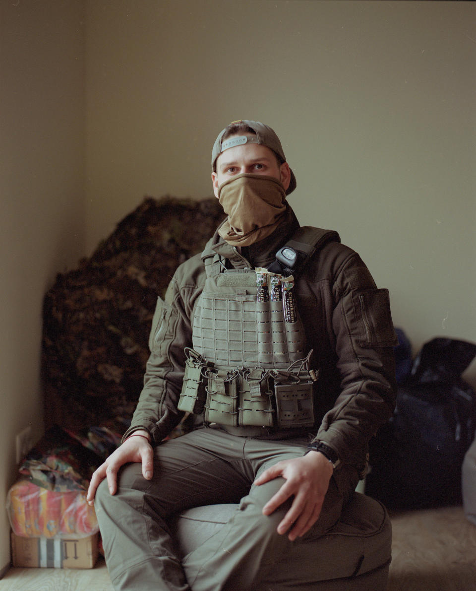Mindaugas Jurkus, a 22-year-old who plans to work in the Ukrainian-Lithuanian training center in Lviv and travel to the front lines as a paramedic, on March 4.<span class="copyright">Tadas Kazakevicius for TIME</span>