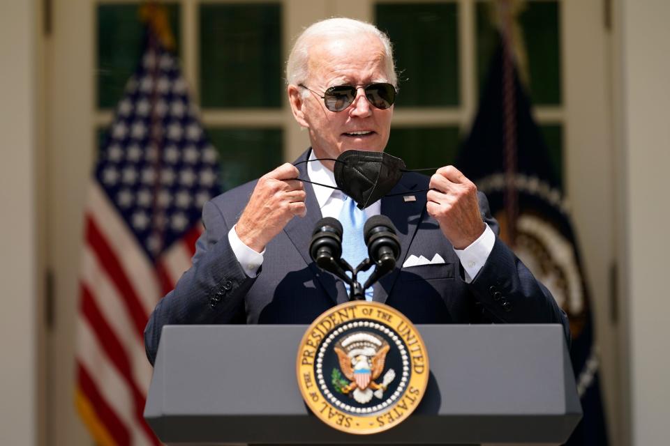 President Joe Biden arrives to speak in the Rose Garden of the White House in Washington on Wednesday.