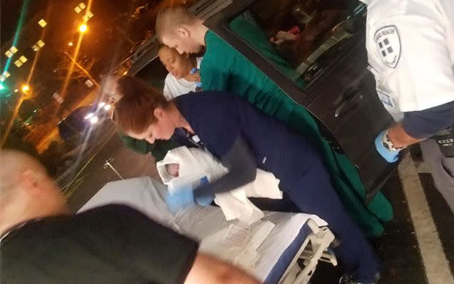 Nurses rushed to the family's car as it arrived to the hospital and cut the umbilical cord. Source: Caters