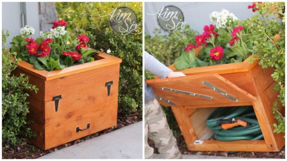 DIY Cedar Flower Box with Garden Hose Storage