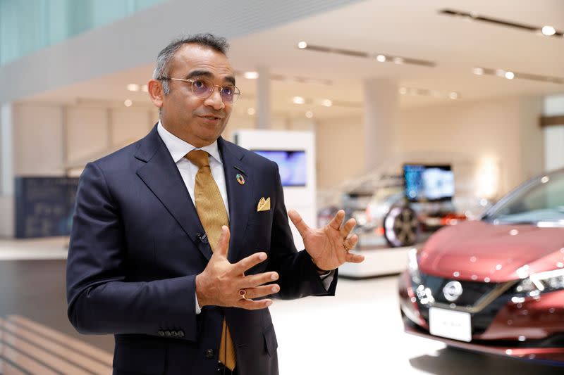 NISSAN Chief Operating Officer Ashwani Gupta talks during an interview at NISSAN Gallery in Yokohama